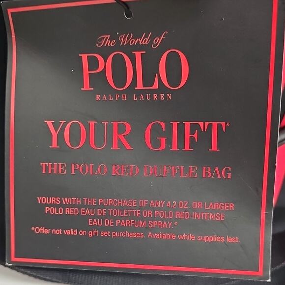 Polo by Ralph Lauren Big Pony Logo Leather Handle Black and Red Duffel Bag (NWT) - Picture 10 of 10